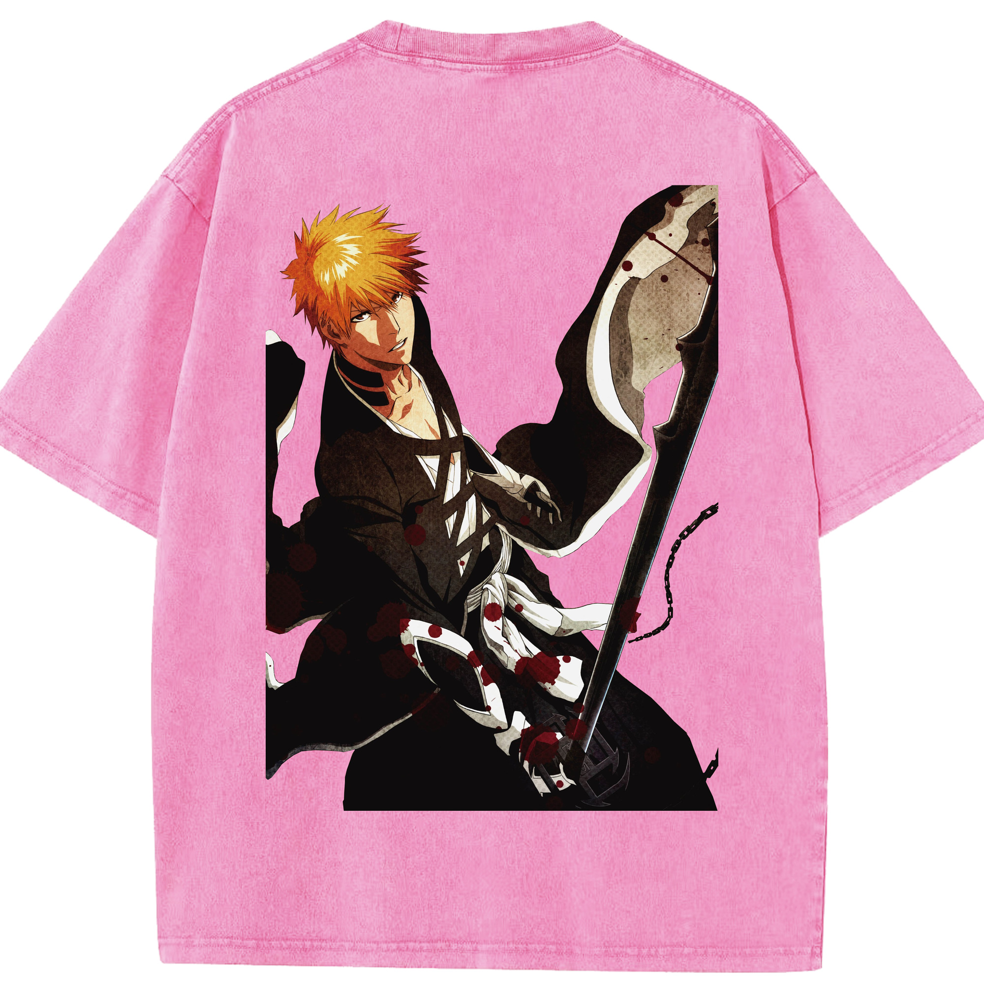 （画像用） ブリーチ 黒崎一護（くろさき いちご）BLEACH Kurosaki Ichigo 綿100% ヴィンテージ風 半袖Tシャツ（背面プリント）